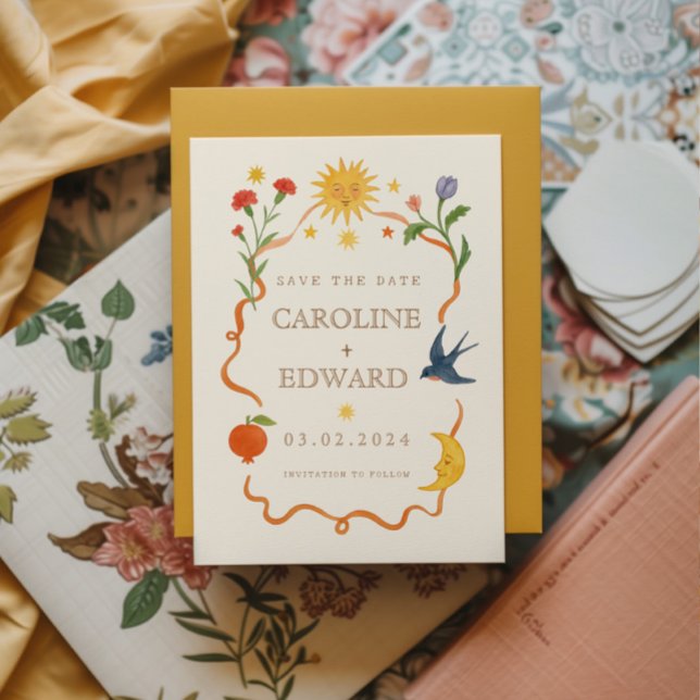 Kvartmålad kelestial Folk Bröllop Spara Datumet (Skapare uppladdad)