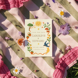 Kvartmålad kelestial Folk Bröllop Spara Datumet