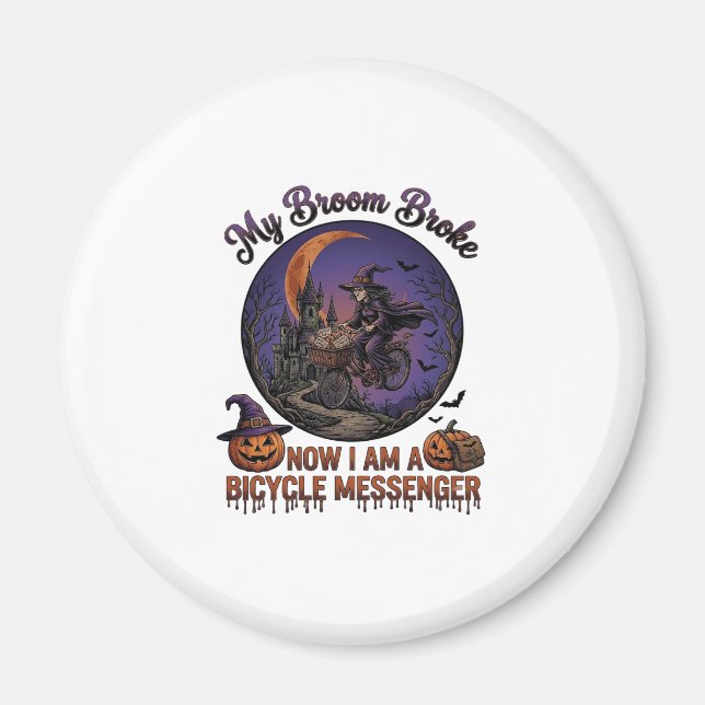 Kvast Bröt Cykelbud Häxa Halloween Måne Magnet (Framsidan)