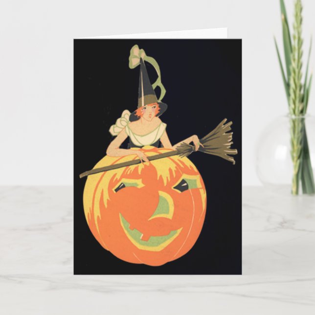 Kvast för pumpa för art décohäxajack o lantern kort (Framsida)