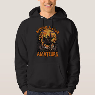 Kvastar är amatörer Halloween Häxa Häst Måne Gra Hoodie