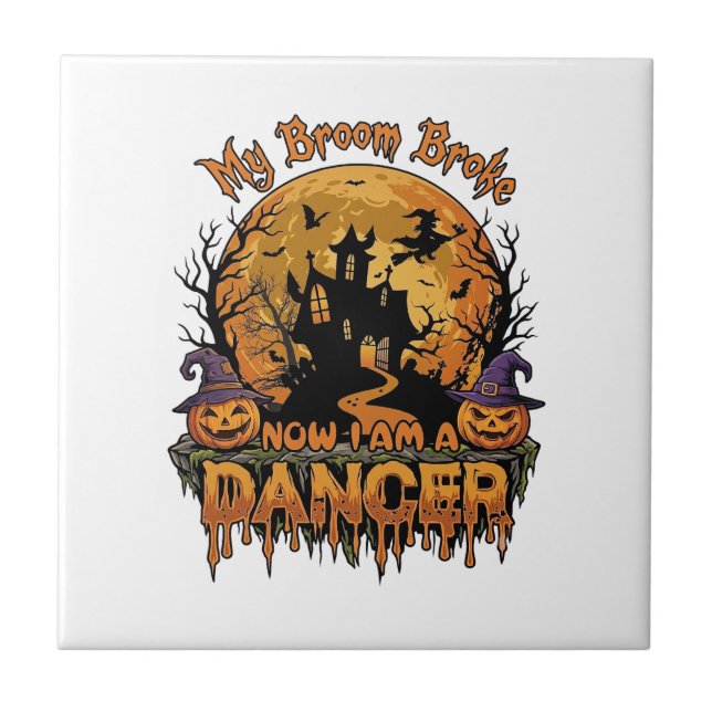 Kvasts Dansare Halloween Spökhus Pumpa Kakelplatta (Framsidan)