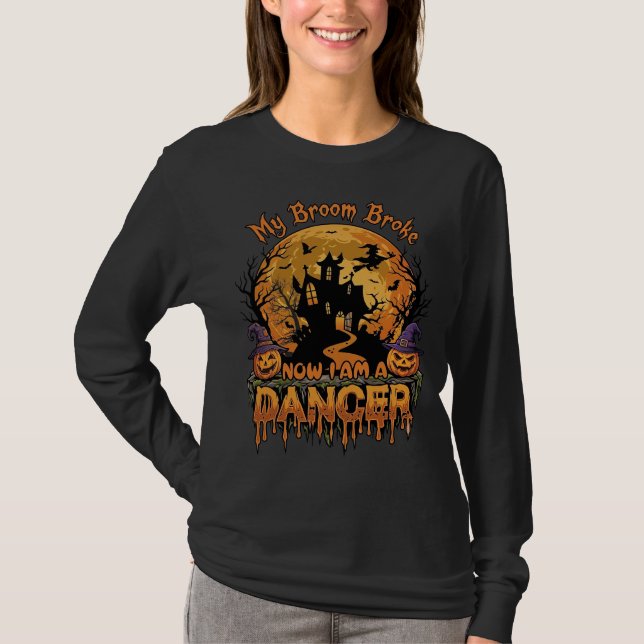 Kvasts Dansare Halloween Spökhus Pumpa T Shirt (Framsida)