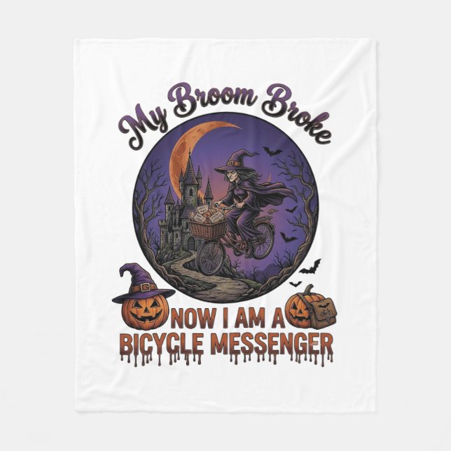 Kvastsökt Cykelbud Häxa Halloween Måne Fleecefilt (Framsidan)
