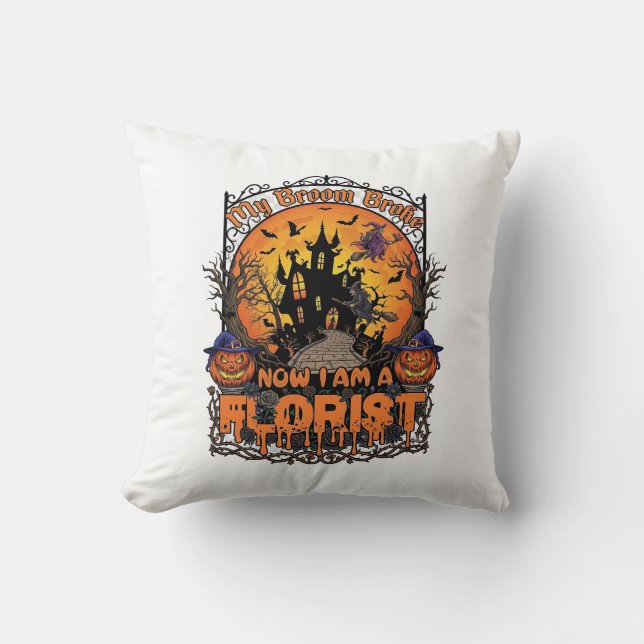 Kvastsönd Florist Halloween Häxa Pumpa Spökar Kudde (Framsida)