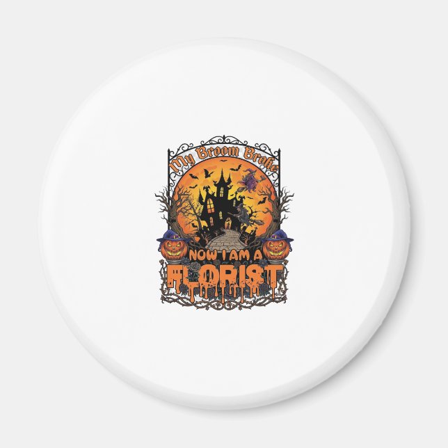 Kvastsönd Florist Halloween Häxa Pumpa Spökar Magnet (Framsidan)