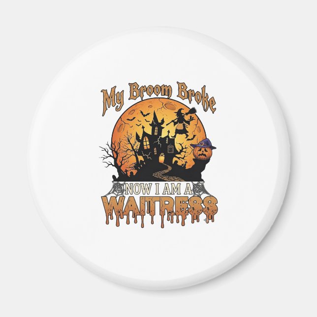 Kvastsönderservis Halloween-häxa Spökhus Magnet (Framsidan)