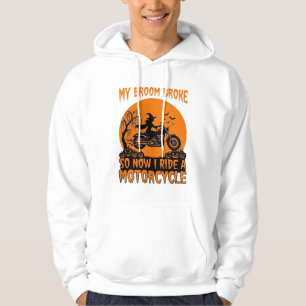 Kvastsönderslagen Halloween Häxa Motorcykel Fladde Hoodie