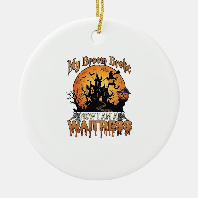 Kvastsöndersökt servitris Halloween-häxa spökhus Julgransprydnad Keramik (Framsidan)