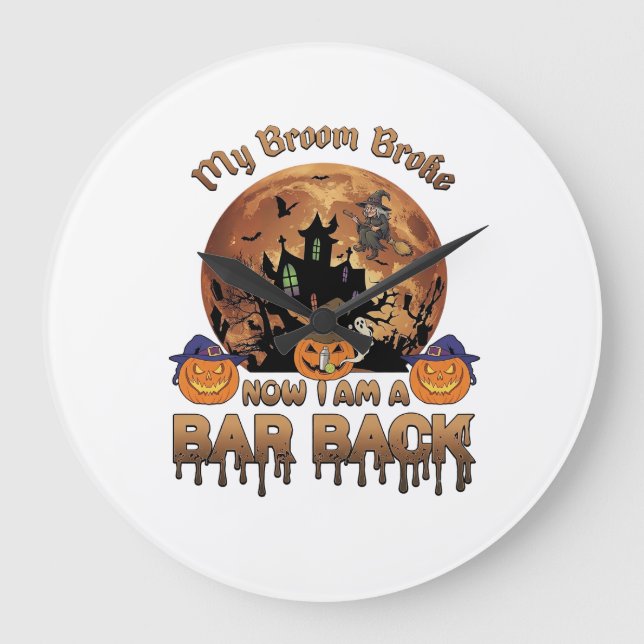 Kvastsöndrad Bar Bakom Halloween Spökhus Häxa Stor Klocka (Framsida)