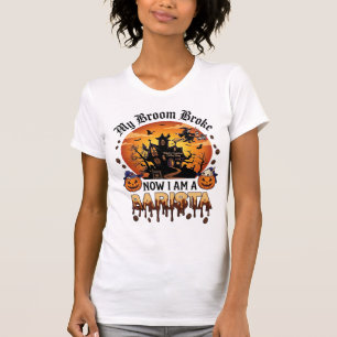 Kvastsöndrad Barista Halloween Häxa Kaffe Pumpa T Shirt