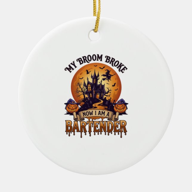 Kvastsöndrad Bartender Halloween Spökhus Häxa Julgransprydnad Keramik (Framsidan)