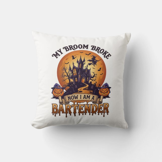 Kvastsöndrad Bartender Halloween Spökhus Häxa Kudde (Framsida)