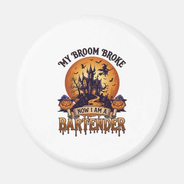 Kvastsöndrad Bartender Halloween Spökhus Häxa Magnet (Framsidan)