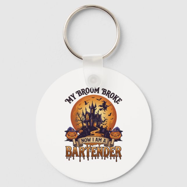 Kvastsöndrad Bartender Halloween Spökhus Häxa Nyckelring (Framsida)