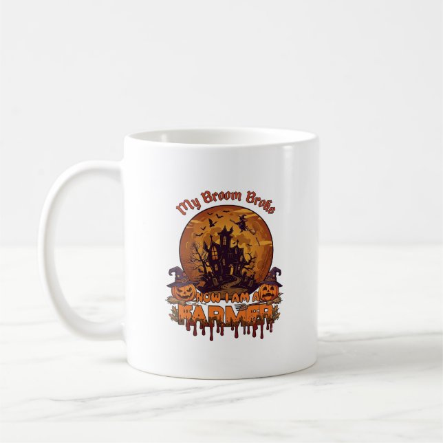 Kvastsöndrig bonde Halloween-häxa Spökhus P Kaffemugg (Vänster)