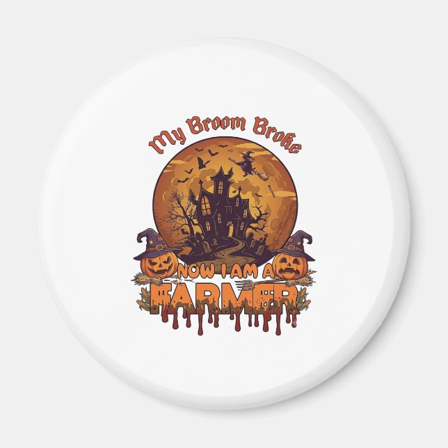 Kvastsöndrig bonde Halloween-häxa Spökhus P Magnet (Framsidan)