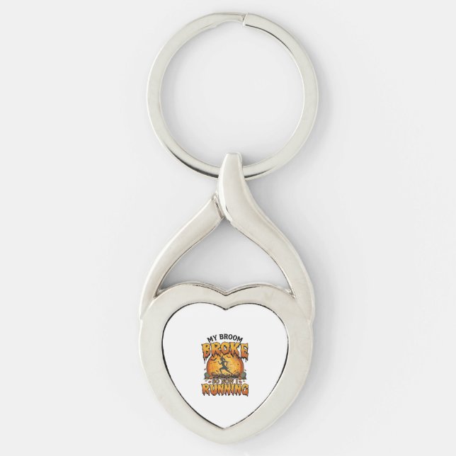 Kvastsöndrig Så Nu Springande Halloween Häxa Måne_ Twisted Heart Silverfärgad Nyckelring (Framsidan)