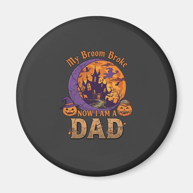 Kvastsoppa Pappa Halloween Spökhus Mustasch P Magnet (Framsidan)
