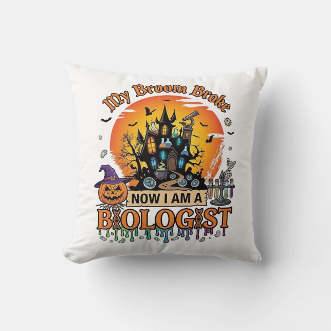 Kvastspräckta biolog Halloween Spök Slott Pumpa Kudde (Framsida)