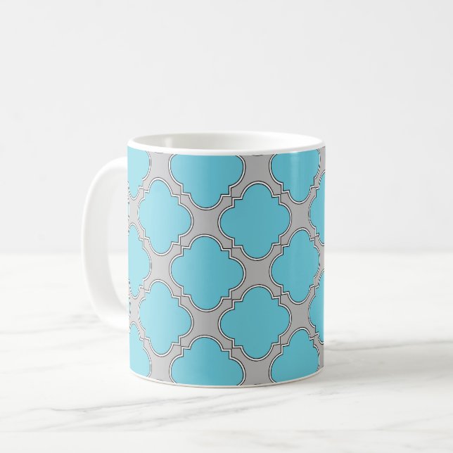 Kvatrefoliblått och grått kaffemugg (Framsida vänster)