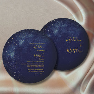 Kväve Himmel Astral Guld Stars Blue Round Bröllop Inbjudningar