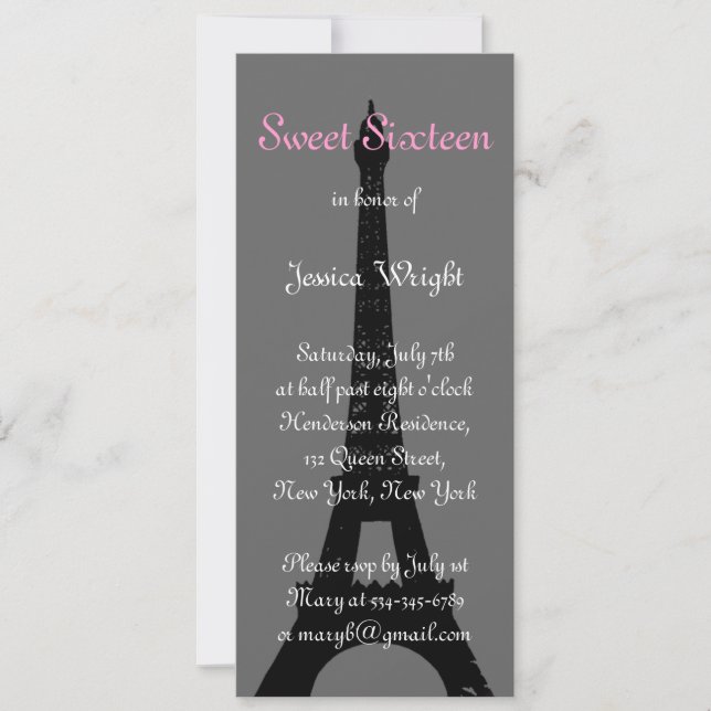 Kväve i Paris-inbjudan till Sweet sixteen Inbjudningar (Framsida)
