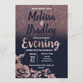 Kväve om marinblått Ro-Guld-Glitter-Blommigten Inbjudningar