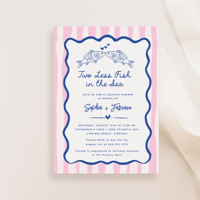 Kvicklig Hand plockade 2 mindre fisk i havet Spara Datumet (Two Less Fish in the Sea Couples Shower Invitation)