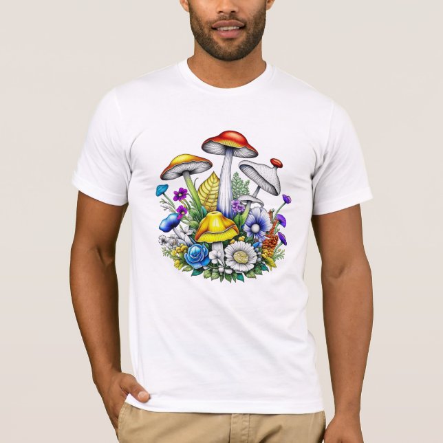 Kvickliga magiska svampar och blommor t shirt (Framsida)
