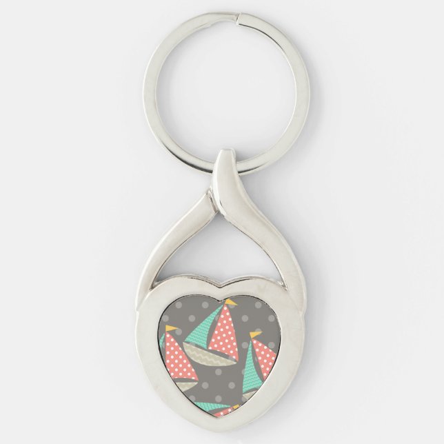 Kvickliga segelbåtar i nyckelkedjan Metall Twisted Heart Silverfärgad Nyckelring (Framsidan)