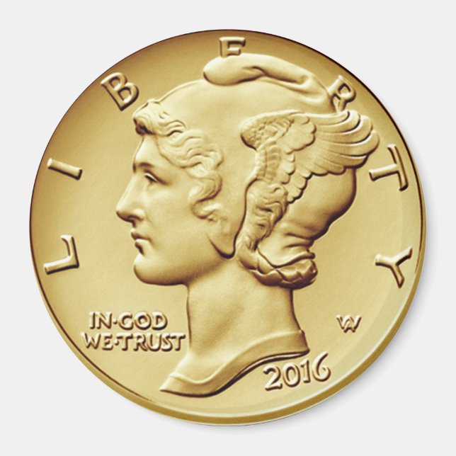 Kvicksilver Dime Centennial Guld Coin Image ~ Magnet (Framsidan)
