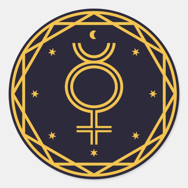 Kvicksilver Occultic Celestial Party Runt Klistermärke (Framsida)