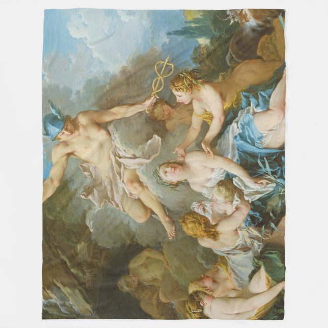 Kvicksilver som placerar barnet Baccus på Nymphs Fleecefilt (Framsidan)