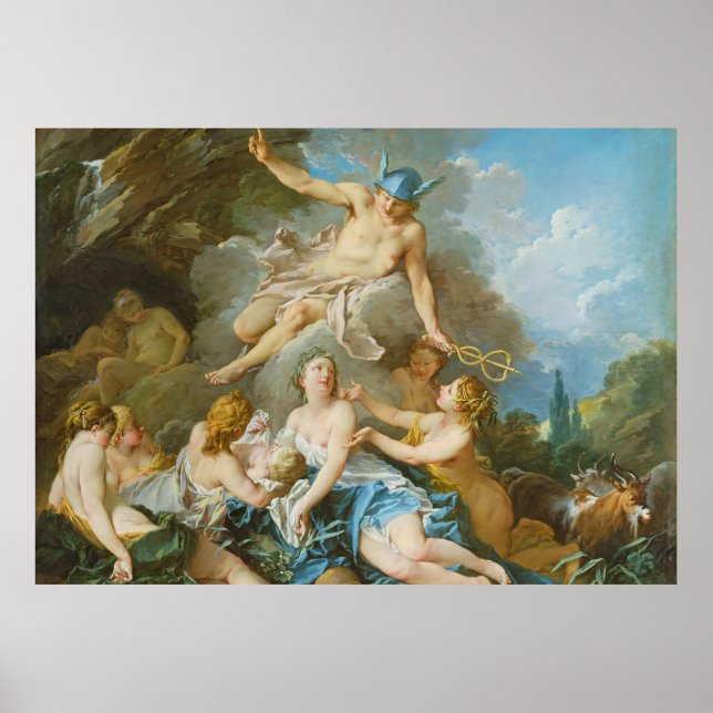 Kvicksilver som placerar barnet Baccus på Nymphs Poster (Framsidan)