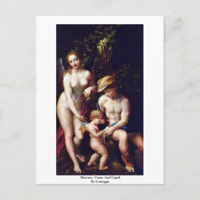 Kvicksilver, Venus och cupid från Correggio Vykort (Framsida)