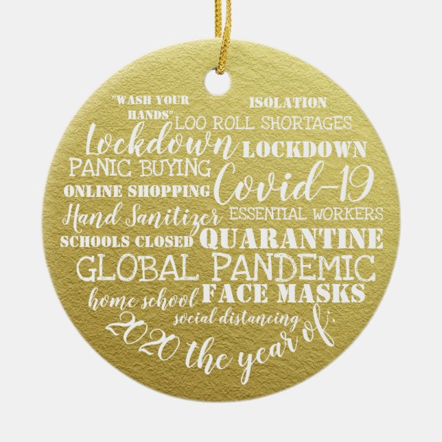 Kvid19 2020 ansikte masks guld julgransprydnad keramik (Framsidan)