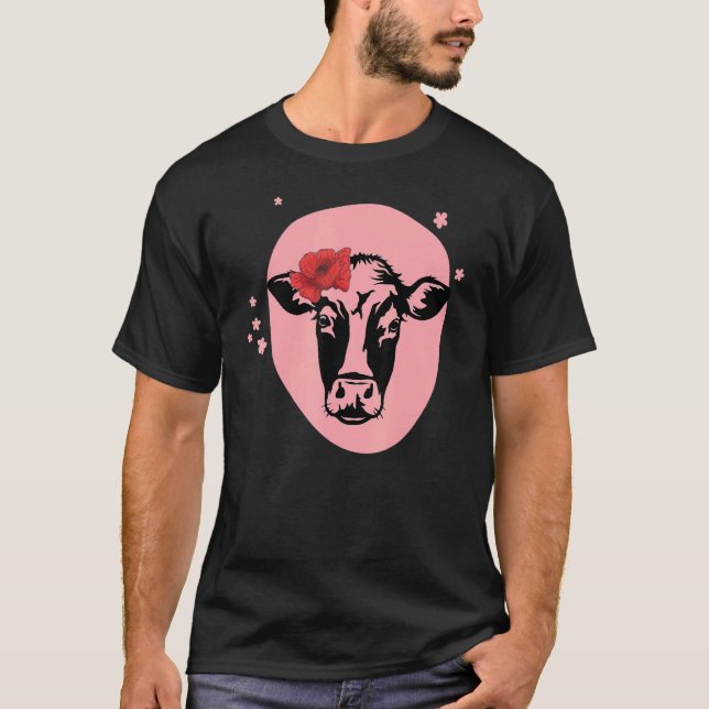 Kviga ko med blomma Nötkreatur T Shirt (Framsida)