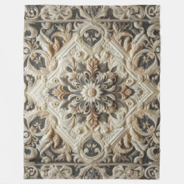 KVilt Cream Grått Ornate Arabesque Fleecefilt