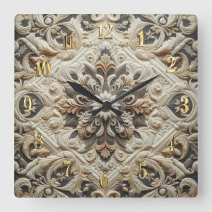KVilt Cream Grått Ornate Arabesque Fyrkantig Klocka