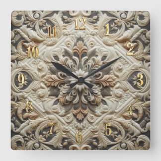 KVilt Cream Grått Ornate Arabesque Fyrkantig Klocka