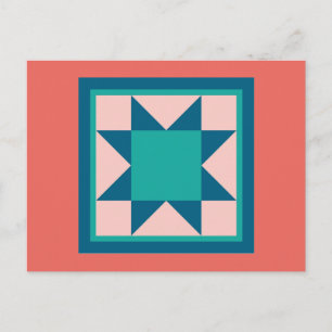 KVilt vykort - Sawtooth Star (teal/lax)