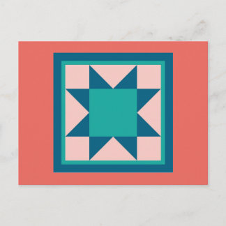 KVilt vykort - Sawtooth Star (teal/lax)