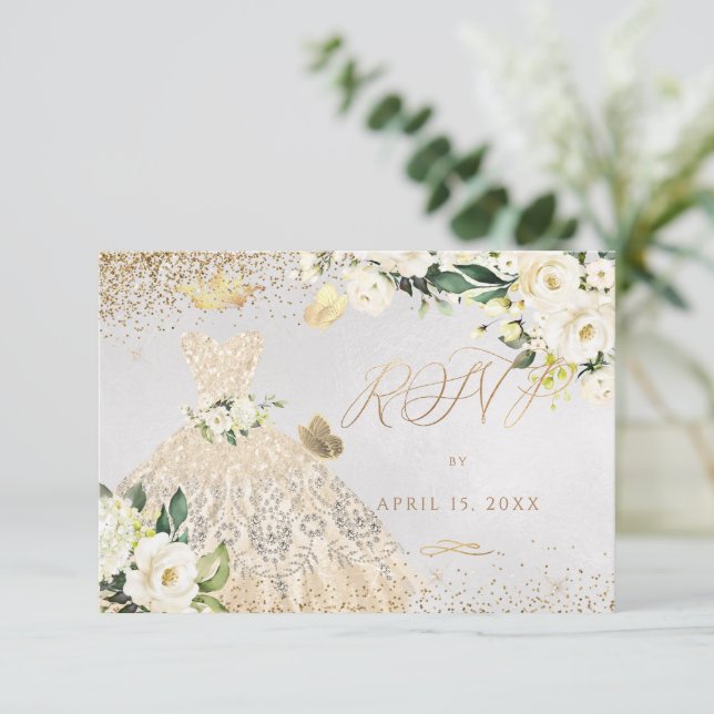 Kvinceanera OSA Guld Glitter Gown-inbjudan Inbjudningar (Stående Fram)