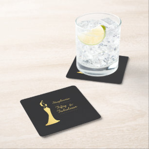 Kvinens 50:e moderna Guld Cocktail-dagstidning Underlägg Papper Kvadrat