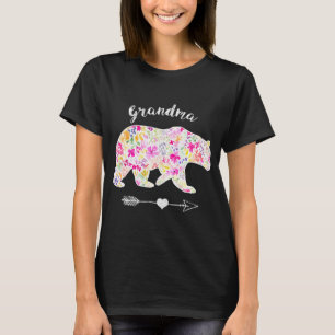 Kvinens Blommigt Grandma Bear Funny Mors dag  T Shirt