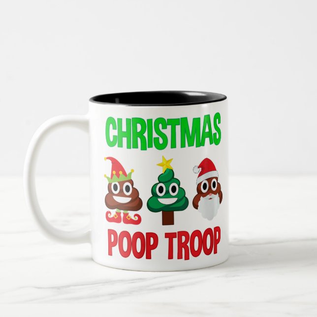 Kvinens christmas poop troop poop emoji Två-Tonad mugg (Vänster)