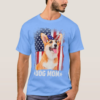 Kvinens Classic Corgi Hund Mamma USA flagga Mors d T Shirt
