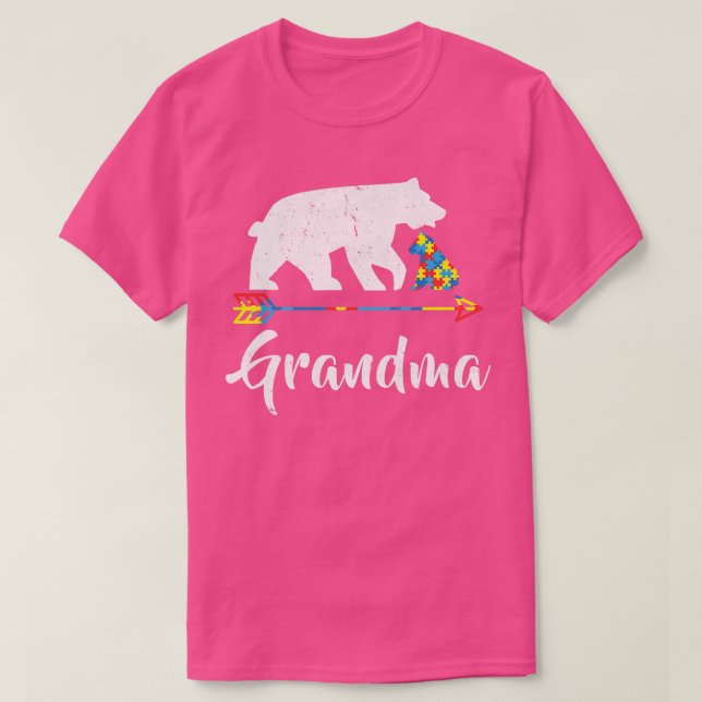 Kvinens Grandma Bear Autism Awareness Proud Autism T Shirt (Design framsida)