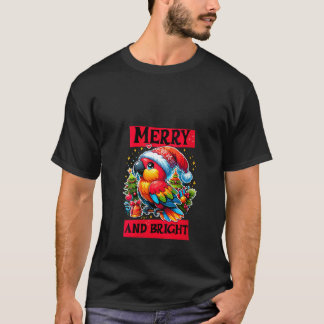 Kvinens Merry och Bright Cute Parrot i Santa Hat T Shirt